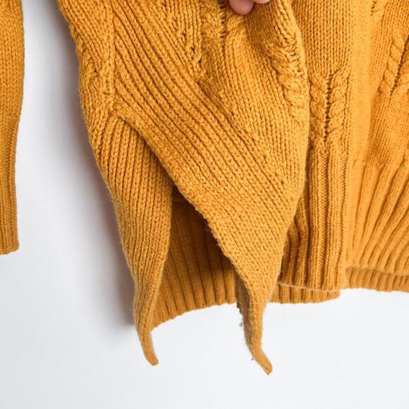 Lucky Brand Tunic Sweater Braid Stitch Drop Shoulder Oversize Size Small Mustard - Picture 7 of 16